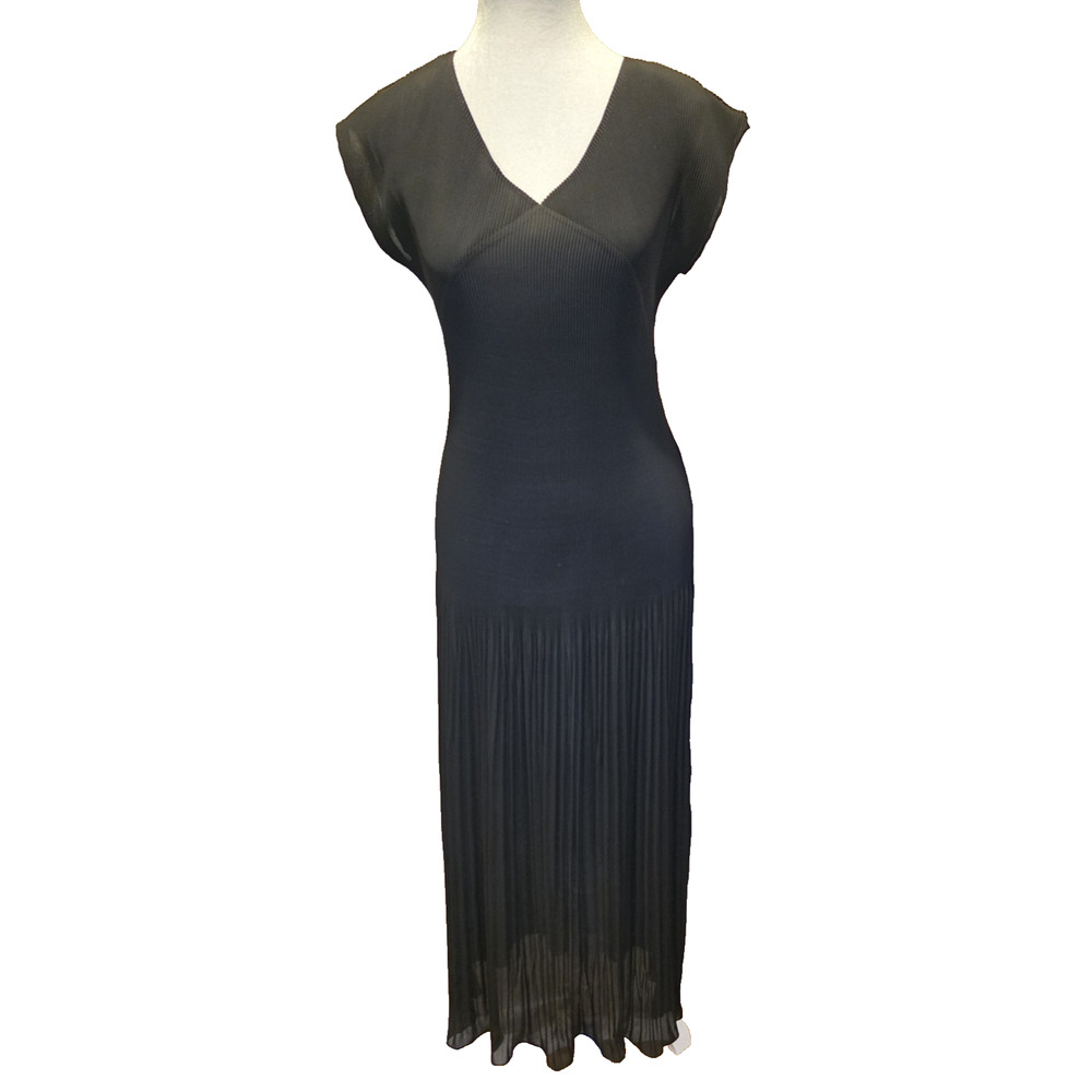 Rare VTG Vivienne Tam Black Maxi Pleated Tent Dress Womens Size 3 Vintage Chic